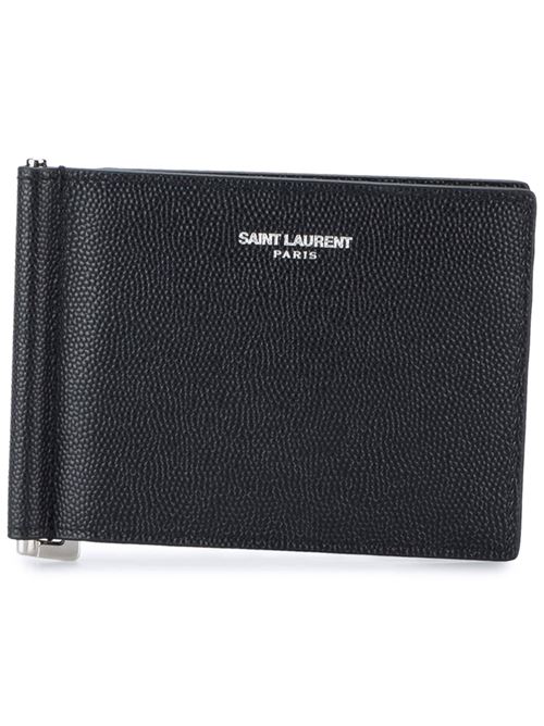 portafogli con clip per banconote saint laurent paris nero pelle a texture Saint Laurent | 378005BTY0N1000